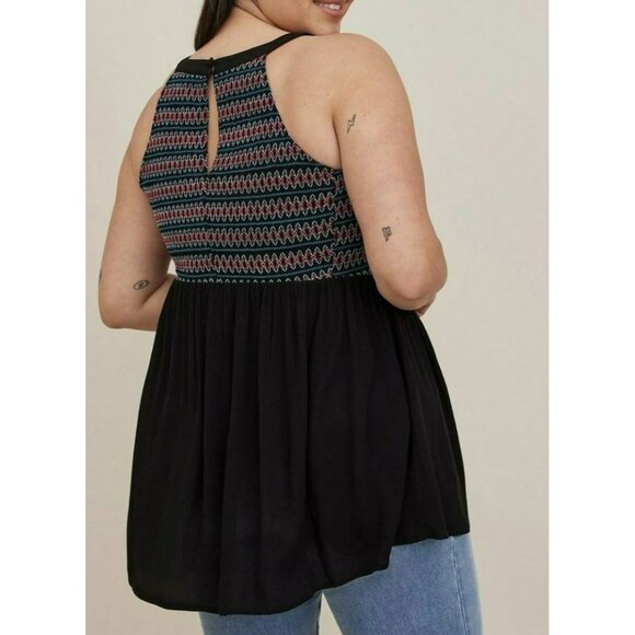 Torrid Blouse Halter Top Womens Plus Size 2X Smocked Crinkle Gauze Peplum Black - Picture 2 of 5